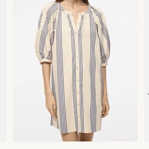 STAUD Vincent Beige and Blue Striped Mini Dress